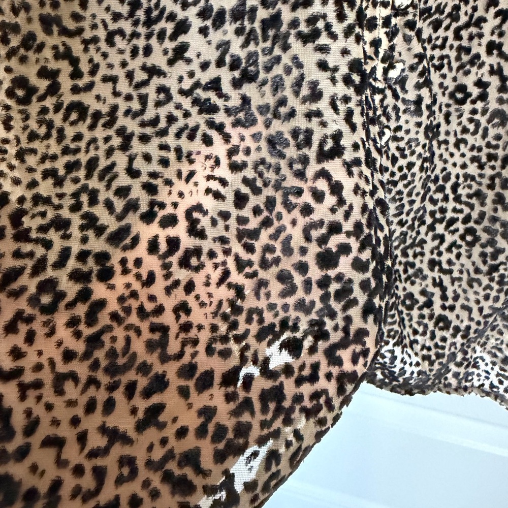 Anthropologie Sheer Leopard Flocked Velvet BlouseBoho Ruffle Balloon Sleeve - Picture 5 of 10